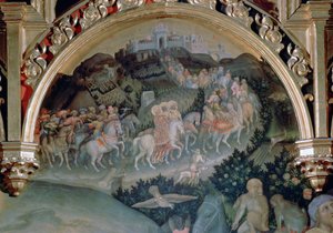 Adoração dos Magos Retábulo Strozzi, detalhe, 1423 de Gentile da Fabriano