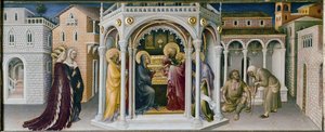 Altarpiece of the Adoration of the Magi: detalhe da apresentação no templo - predelle (óleo sobre painel de Gentile da Fabriano