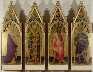 Quatro Santos do Políptico Quaratesi: Maria Madalena, São Nicolau, São João Batista e São Jorge, 1425 (têmpera no painel) (para detalhes ver 85683 e 85684) de Gentile da Fabriano