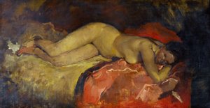 "Nu allonge" (Nu nu recortado) Peinture de George hendrik Breitner (1857-1923) - ca 1887 - Óleo sobre tela - Dim 134x224,5 cm Gemeentemuseum Den Haag (La Haye) Paga Bas