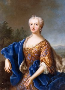 Retrato de Maria Amália, em pé a três quartos, com um vestido bordado (óleo sobre tela) de Georg (circle of) Desmarees