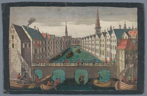 Vista do Nikolaifleet em frente ao Sankt Nikolaikirche em Hamburgo Perspectiva contra o St. Nicolai Kirche zu Hamburg
