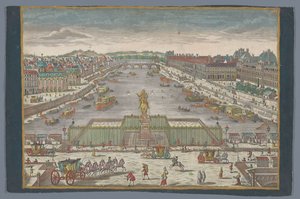 Vista da Pont Neuf sobre o rio Sena em Paris, olhando para a Pont Royal Gesicht der Neuen Bruck, gegen der Königl. Bruck zu Paris