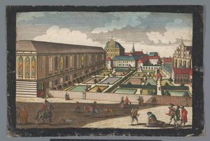 Vista do Palácio Real e do mosteiro dos Frades Menoritas Capuchinhos em Wroclaw
Das Könige Palatium, samt dem Capuciner und Minoritten Closter zu Breslau (título sobre o objecto)