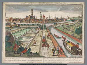 Vista do Canal de Amsterdão em Haarlem
Canal zu Harlem, wo die Threckschuijten nach Amsterdam ab und zu gehen (título sobre o objecto)
Haarlem (título da série)