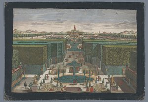 Vista de uma avenida do lado esquerdo de um jardim
Spaziergang zur lincken Seite des Lust-Gartens (título sobre o objecto) de Georg Balthasar Probst