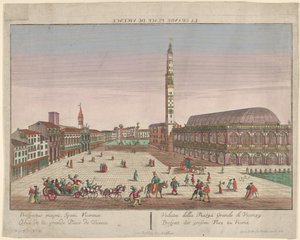 Vista da Piazza dei Signori de Vicenza com carruagens e figuras puxadas a cavalo ..., ca. 1750-1801. de Georg Balthasar Probst