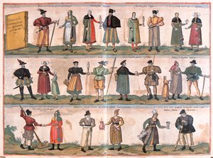 Trajes para homens e mulheres - em "Civitates Orbis Terrarum" de Georg Braun, Colónia 1617 de Georg Braun