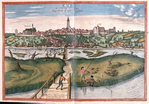 Enns, Áustria - em "Civitates Orbis Terrarum" de Georg Braun, Colónia 1617 de Georg Braun