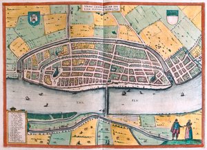 Kampen e o rio Ysel, Países Baixos - em "Civitates Orbis Terrarum" de Georg Braun, Colónia 1617 de Georg Braun