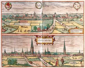 Lippe - Dortmud, Alemanha - em "Civitates Orbis Terrarum" de Georg Braun, Colónia 1617 de Georg Braun
