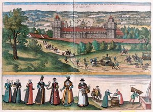 Nonsuch (Palácio em Surrey), Inglaterra - em "Civitates Orbis Terrarum" de Georg Braun, Colónia 1617 de Georg Braun