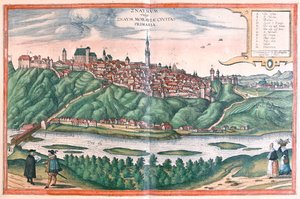 Znojmo (Morávia), República Checa - em "Civitates Orbis Terrarum" de Georg Braun, Colónia 1617 de Georg Braun