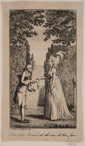 Ilustração com senhora e cavalheiro em um parque de Georg Christian Schule