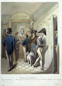 O Escritório do Teatro Francais, do Tableau de Paris, 1815-30 (wc no papel) de Georg Emanuel Opitz