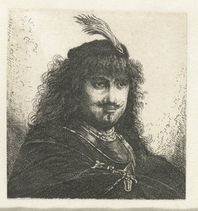 Auto-retrato (?) com gorro emplumado e sabre rebaixado de Georg Leopold Hertel