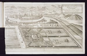 Os novos jardins em Cremsier, a residência do Príncipe-Bispo, publicado em c.1700 de Georg Matthaus Vischer