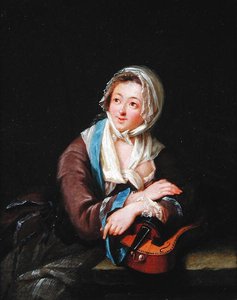 Senhora, com, um, instrumento musical