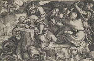 Cristo dormindo durante a tempestade no Lago Tiberíades, de A História de Cristo, 1534-35. de Georg Pencz