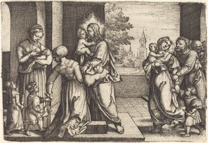 Cristo cercado por crianças de Georg Pencz