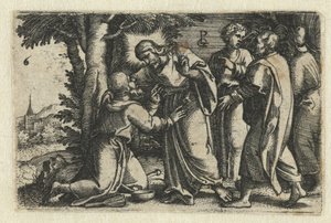 Cristo cura um leproso Vida de Cristo (título da série) de Georg Pencz