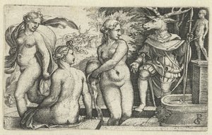 Diana transforma Acteon num veado para castigo de Georg Pencz