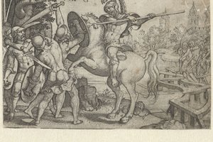 Horace Cocles defende a ponte sobre o Tibre
Contos do início da história romana (título da série) de Georg Pencz