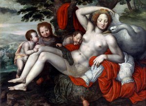 "Leda et le cygne" - Leda and the Swan par Pencz, Georg (Jorg) (1500/02-1550), Mid of 16th cen. - Oil on wood, 92x126 - Museo del Prado, Madrid de Georg Pencz