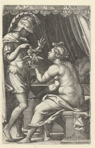 Medeia dá a Jason imagem de Ganimedes com águia Medeia devolve o Penaten a Jasão Medeia (título no objeto) heroínas gregas (título da série) de Georg Pencz