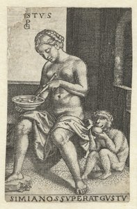 Gosto (Gustus)
Gvstvs simia nos svperat gvstv (título sobre o objecto)
Cinco Sentidos (título da série) de Georg Pencz