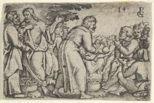 O Milagre dos Pães e dos Peixes, da História de Cristo, 1534-35. de Georg Pencz