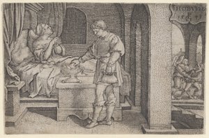 Tobiolus faz um sacrifício propiciatório, de A história de Tobias, 1543. de Georg Pencz