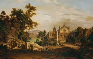 Paisagem italiana com peregrinos de Georg Petzolt