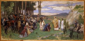 Anschaire (Oscar) de Breme (801-865) preche le christianisme en Scandinavie - Ansgar Preaching Christianity, de Pauli, Georg (1855-1935). Óleo sobre tela. Dimensão : 64x136 cm. Nationalmuseum Stockholm