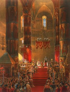 O Metropolitan genuflects na cerimônia de coroação do czar Alexandre II, Moscou, 1856.