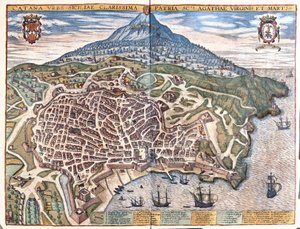 Catania, com Etna ao fundo, Sicília, Itália (gravura