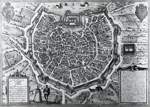Mapa da cidade de Milão, em 1572, por Antonio Lafreri (1512-1577), publicado por Georg Braun e Franz Hogenberg, Itália de Georg Braun and Hogenberg Franz
