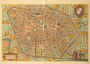 Mapa de Bolonha do Civitates Orbis Terrarum, de Georg Braun de Georg Braun and Hogenberg Franz