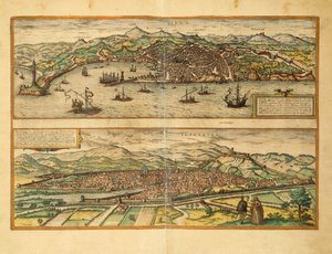 Mapa de Génova e Florença de Civitates Orbis Terrarum por Georg Braun de Georg Braun and Hogenberg Franz