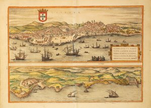 Mapa de Lisboa e Cascais do Civitates Orbis Terrarum de Georg Braun de Georg Braun and Hogenberg Franz