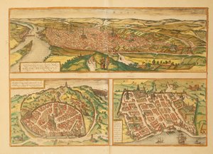 Mapa de Rouen, Nimes e Bordeaux de Civitates Orbis Terrarum, de Georg Braun de Georg Braun and Hogenberg Franz