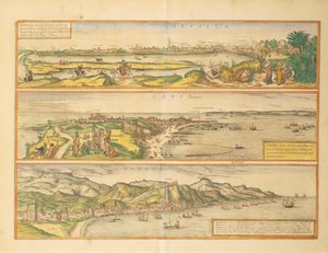 Mapas de Sevilha, Cádiz e Málaga, Espanha, de Civitates Orbis Terrarum, de Georg Braun