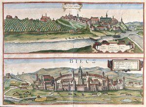 Sandomierz e Biecz, Polónia (gravura de Georg Braun and Hogenberg Franz