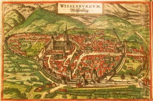 Wissembourg, Castelo Branco, Alsácia de Georg and Hogenberg Franz (1535 90) Braun