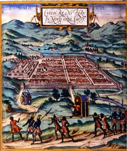 Cuzco, o principal centro da civilização inca. Atlas de Braun & Hogenberg de Georg Braun and Hogenberg Franz