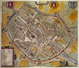 Mapa da cidade de Tours na França. Gravura a partir do Atlas de "Braun e Hogenberg" 1572 de Georg Braun and Hogenberg Franz