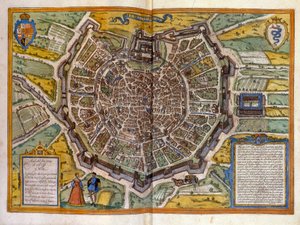 Mapa de Milão em 1585 a partir do Atlas de Braun & Hogenberg. de Georg Braun and Hogenberg Franz