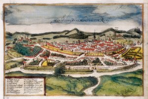 Plano da cidade de Montpellier de Georg Braun and Hogenberg Franz