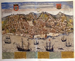 Vista de Lisboa no final do século XVI. Atlas "Civitates Orbis Terrarum" de Braun & Hogenberg