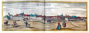 Vista da cidade de Leipzig na Alemanha. Gravura do Atlas de "Braun e Hogenberg" do início do século XVII de Georg Braun and Hogenberg Franz